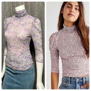 NWOT Free People Mesh Floral Print Gather Tee SAMPLE XS